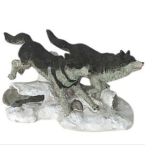Wolves Statue Hand Painted Art Happy Running Wolf Plaster Look Gift 7" X…